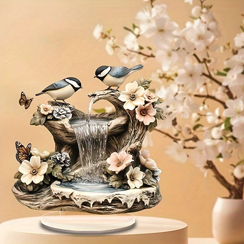 1pc 2D Flat  Bohemian Acrylic Bird Waterfall Fountain with Sparrows Butterflies and Flowers Rus