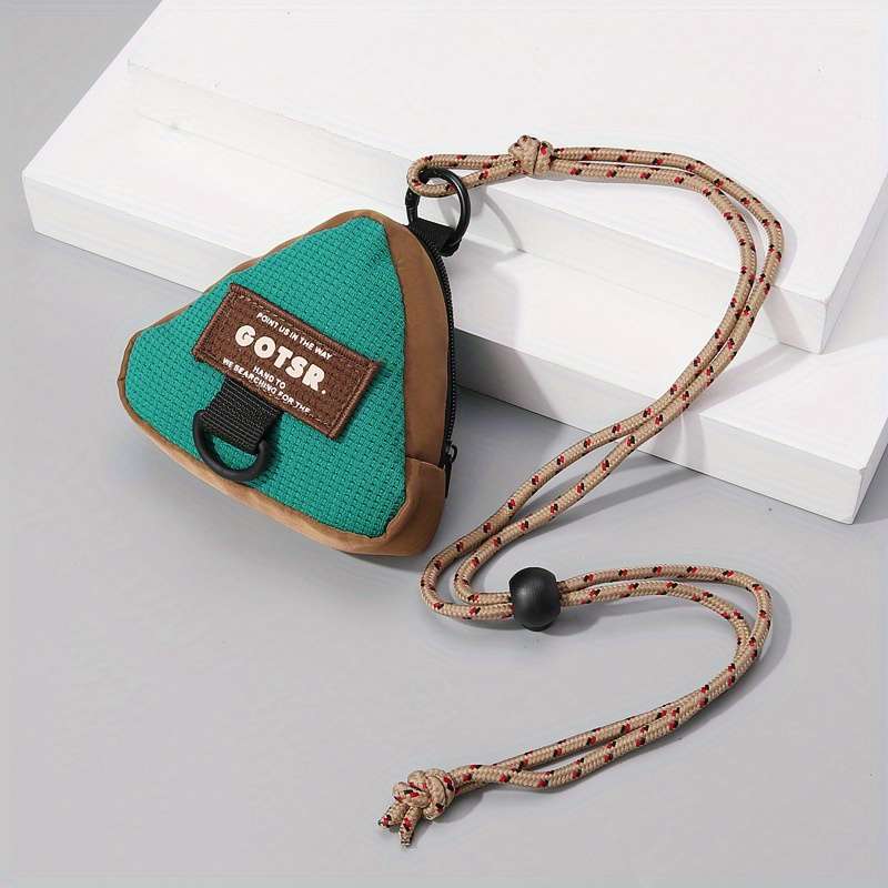 1pc Triangle Keychain Coin Purse Hanging Neck Casual Sling Bag Trendy Storage Pouch Creative Gift