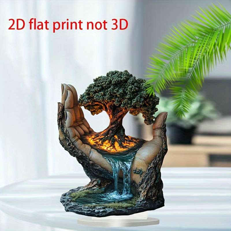 1pc 2D Flat  Tree of Life Acrylic Desktop Decoration Bohemian Style  Print Art 20.32x14.9