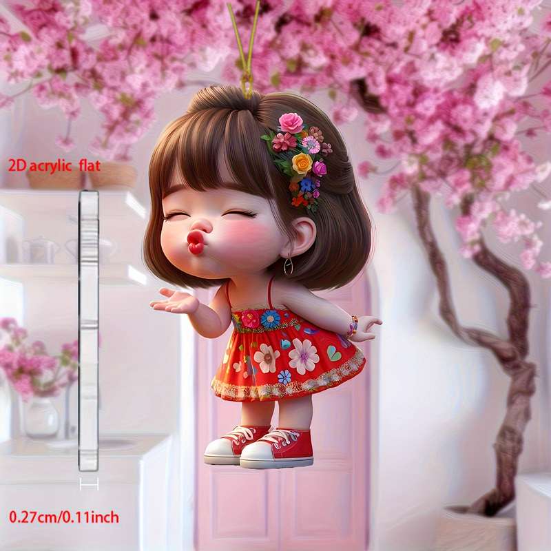 1pc 2D Flat  Acrylic Angel Pendant Cute Pouting Angel with Floral Crown Multi-Use Hanging Decorat