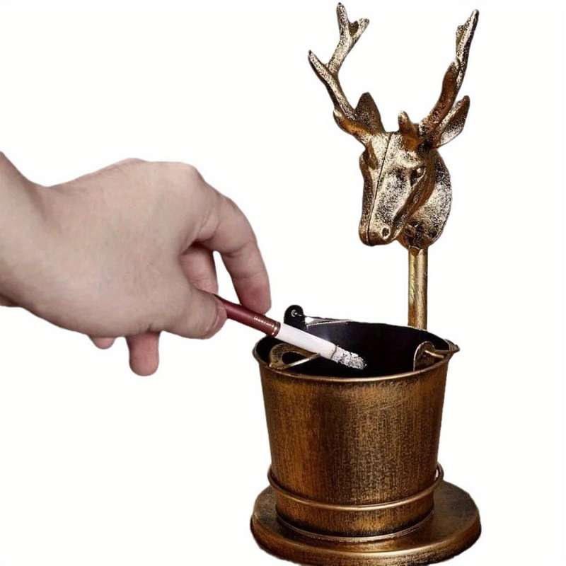 1pc Vintage European-Style Copper Ashtray with Faucet Design C Decorative Iron Art for Home Office