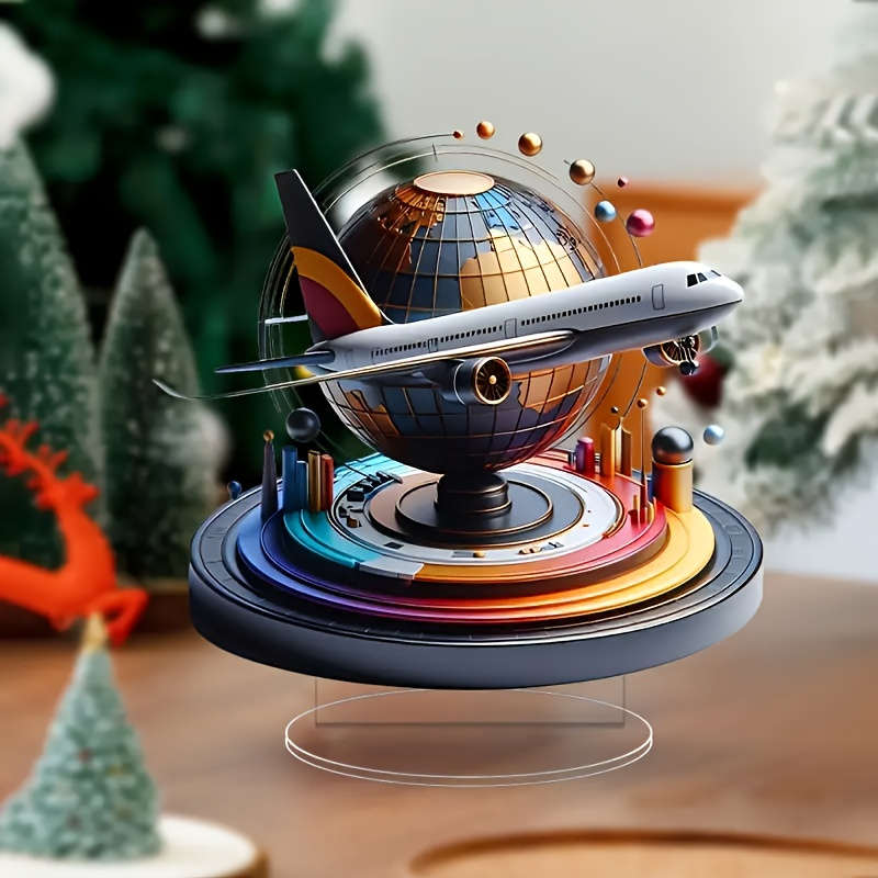 1pc 2D Flat  Modern Crystal Airplane Globe Desktop Decor Contemporary Acrylic