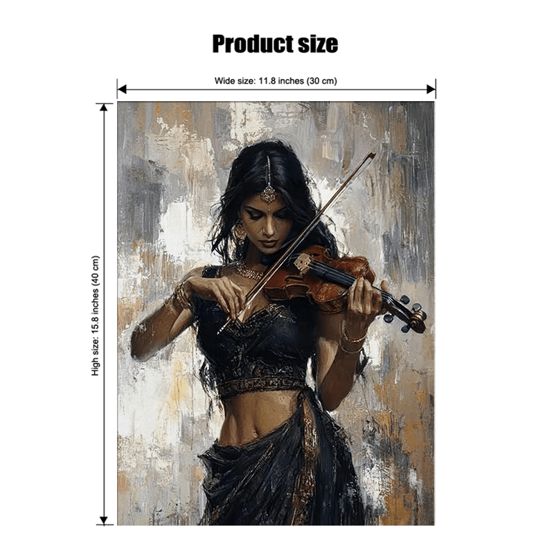 1pc  Graceful Violinist Printed Canvas Wall Art Portrait of a Woman in Black Traditional Attir