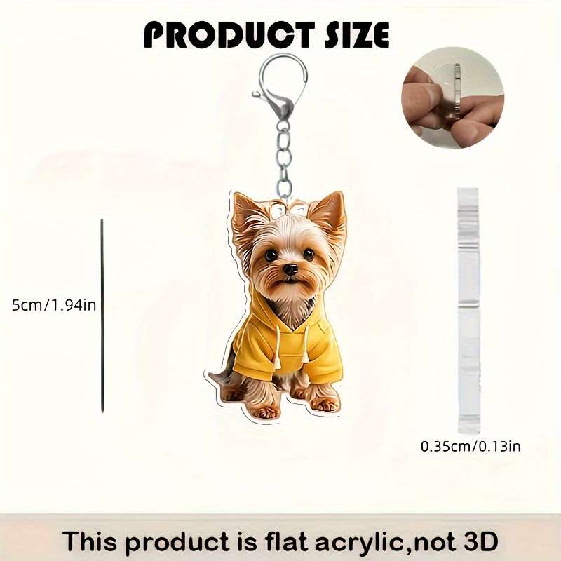 1pc 2D Flat  Acrylic Keychain with Adorable Yorkshire Terrier Puppy Design 0.37cm
