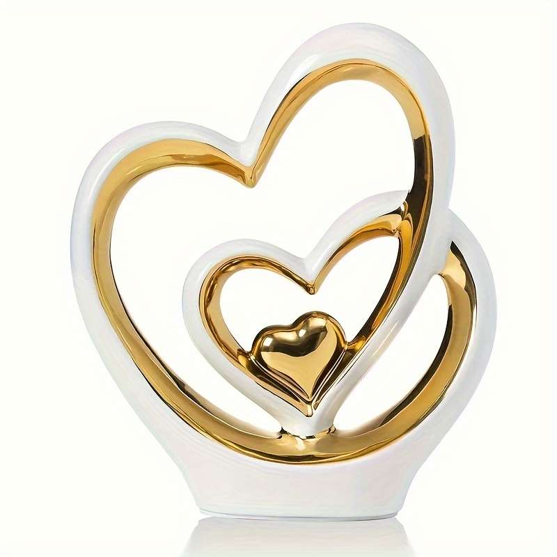 1pc 2D Flat   Acrylic Double Heart Decorative Piece Elegant White Golden Intertwined Hea