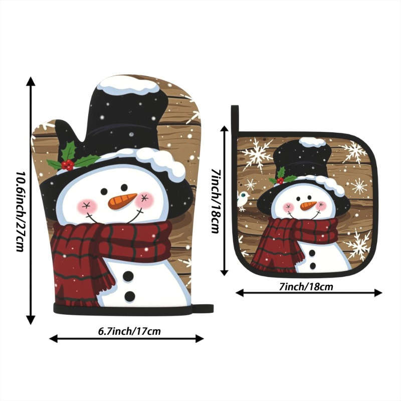 2pcs Christmas Snowman Oven Mitts Heat Resistant 26.92x17.02 cm Festive Snowman Snowflake