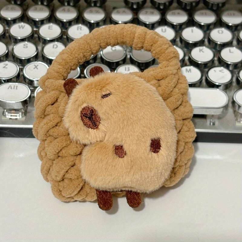 1pc Cute Capybara Cartoon Plush Coin Purse with Keychain Portable Mini Wallet for Earphones and C