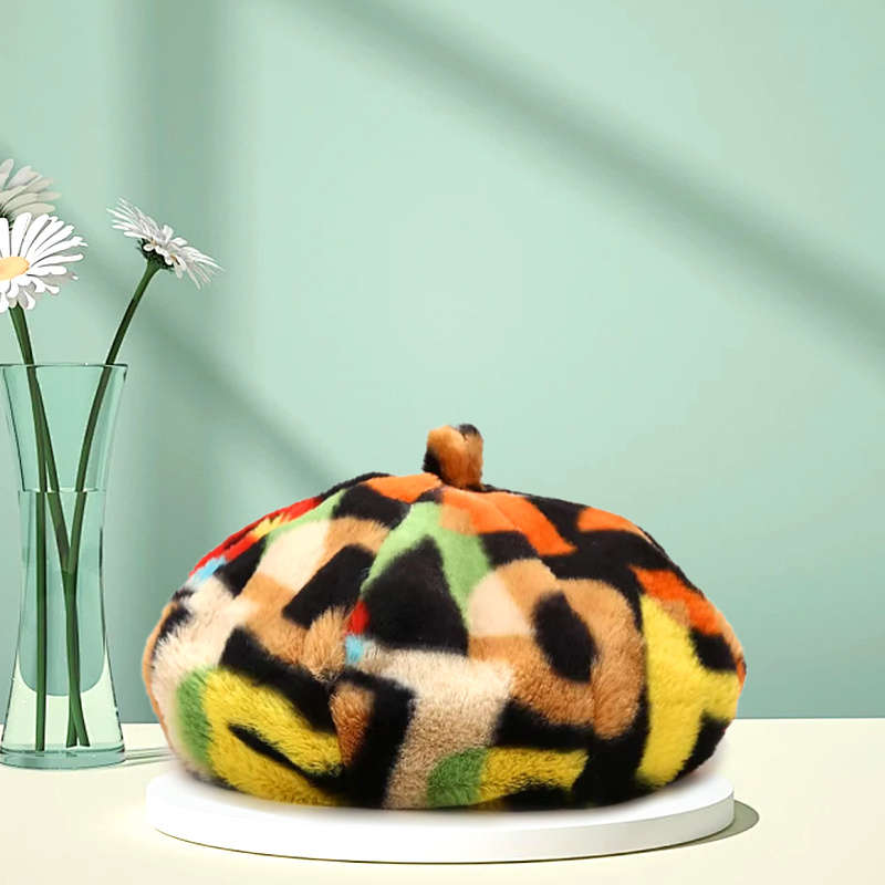 1pc Winter Korean Style Beret Hat for Women Fitted Polyester Artist Painter Cap with Toggle Cl