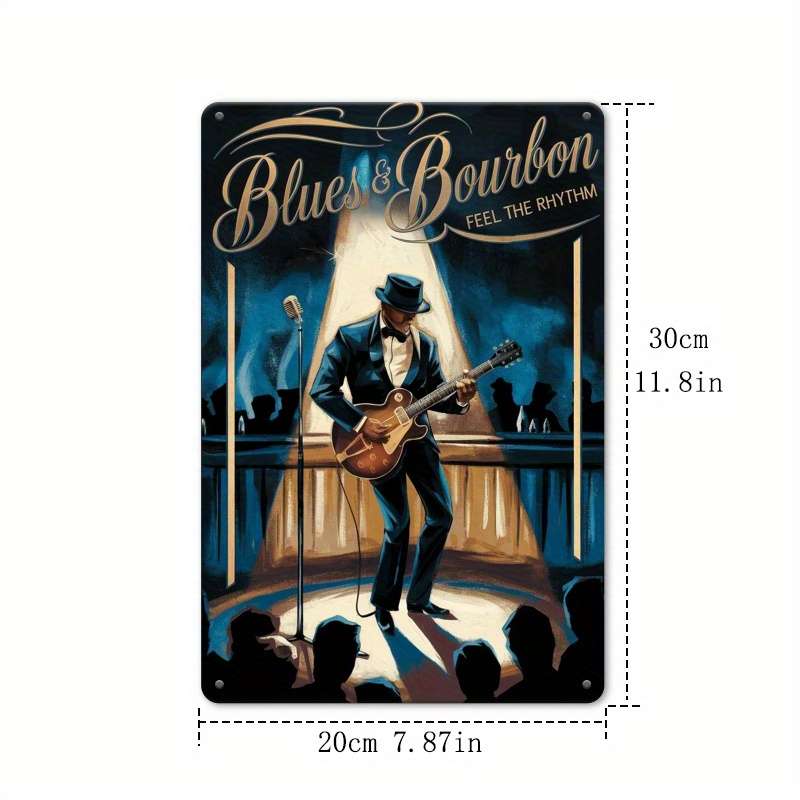 1pc Room Decor  Blues Bourbon Jazz Theme Iron Tin Sign 30.48x20.32 cm 2D Printed Wall Art for