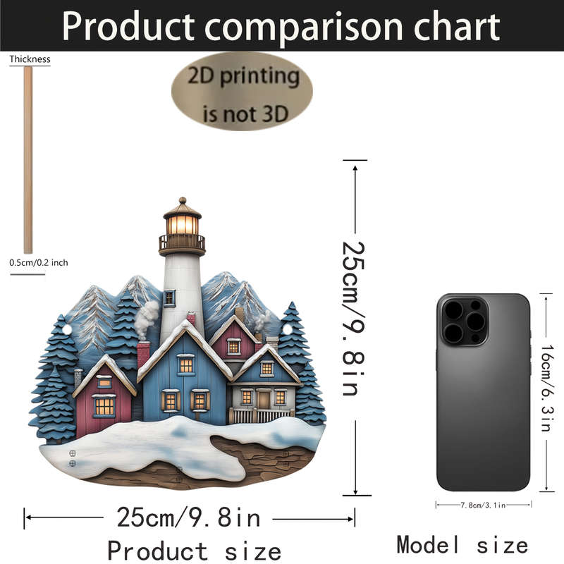 Bohemian Lighthouse and Snowy Cabin Wooden Key Holder with 3 Metal Hooks Charming Wall-Mounted Sto