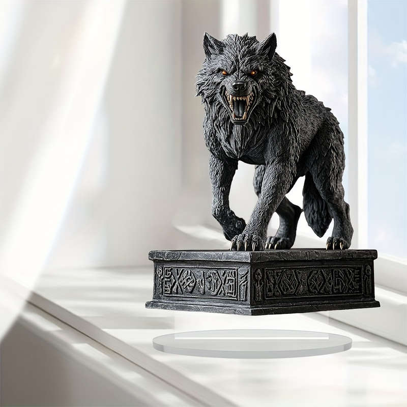 1pc 2D Flat   Bohemian Acrylic Wolf Sculpture Fierce Wolf Head Design with Ornate Base Dark De