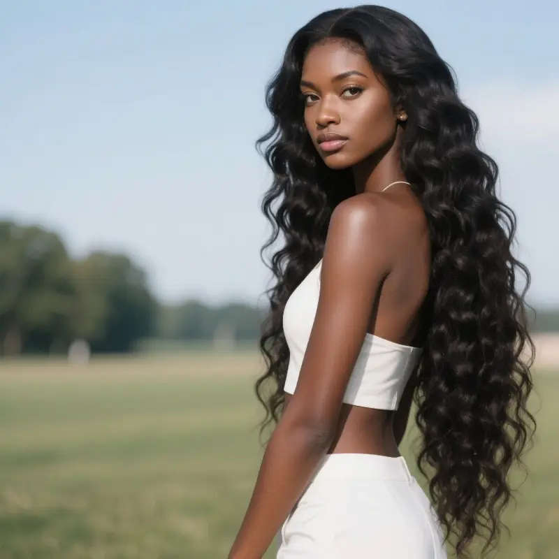 Women's Natural Long Black Brazilian Wet Curl Wig