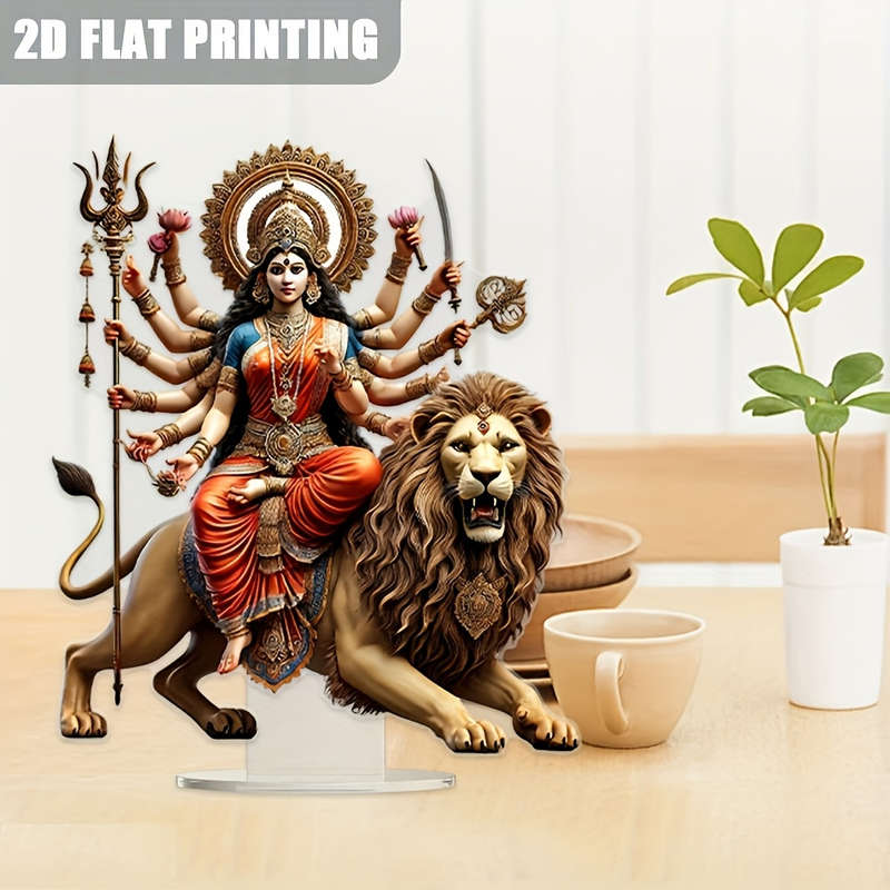 1pc 2D Flat   of Lion Acrylic Statue Durga a Vibrant Multi-Armed Hindu Goddess Symbolizing