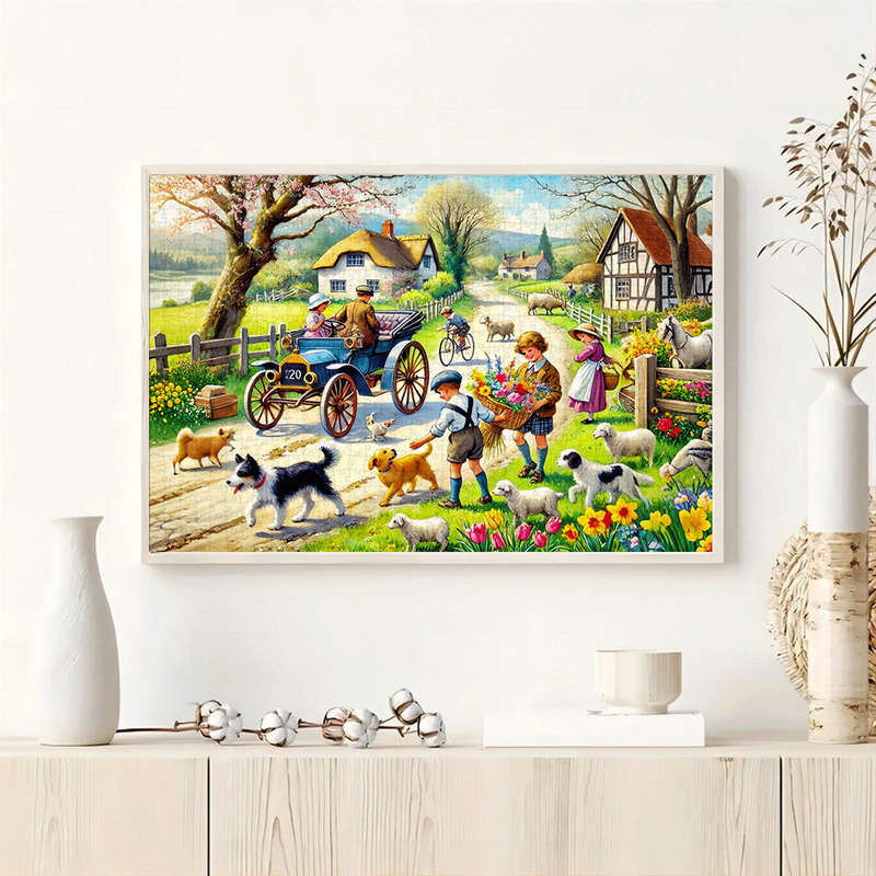 1000pcs Vintage Carriage and Countryside Road Jigsaw Puzzle Large Paper Puzzle for