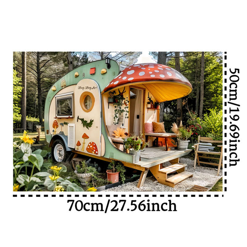 1000pcs Mushroom-Shaped Camper Van Forest Scene Jigsaw Puzzle Large Paper Puzzle fo