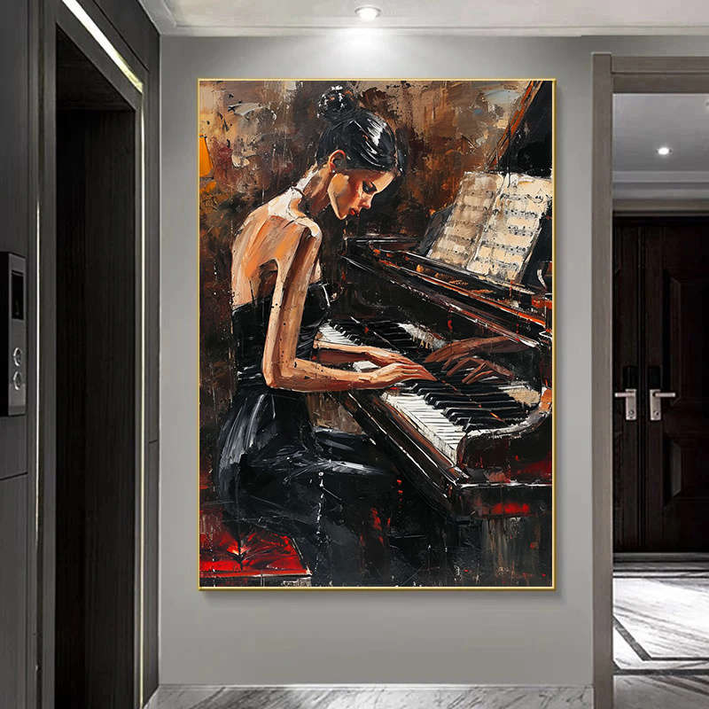 1pc  Modern Abstract Piano Player Canvas Art Print 79.98x119.99cm Frameless Wall Decor Large