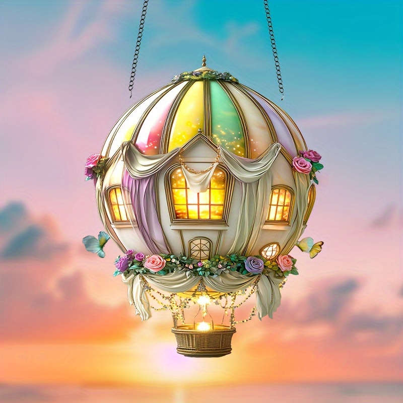 1pc 2D Flat   Acrylic Whimsical Hot Air Balloon Sun Catcher 15.24cm x 20.32cm Colorful Floral Theme