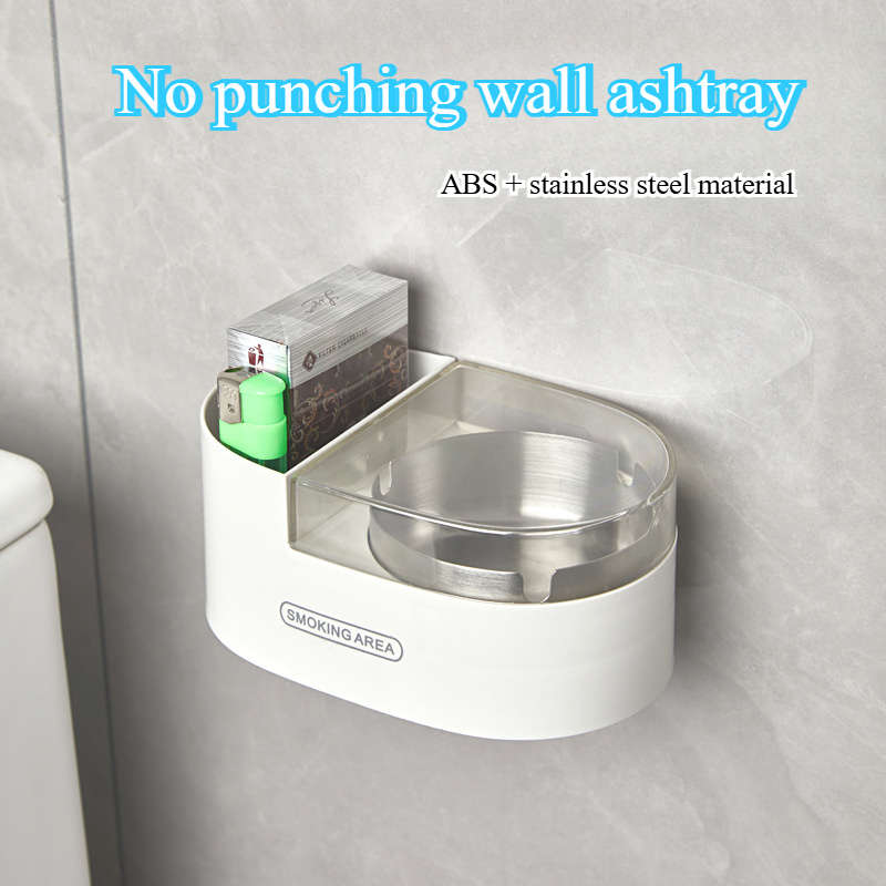 1pc Stainless Steel ABS Wall-Mounted Ashtray with Lid No-Drill Installation for Bathroom Smok