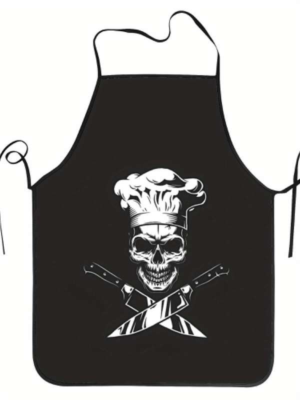 1pc Vintage Chef Skull and Crossbones Apron 100% Polyester Woven Fabric Slight Stretch Patterned