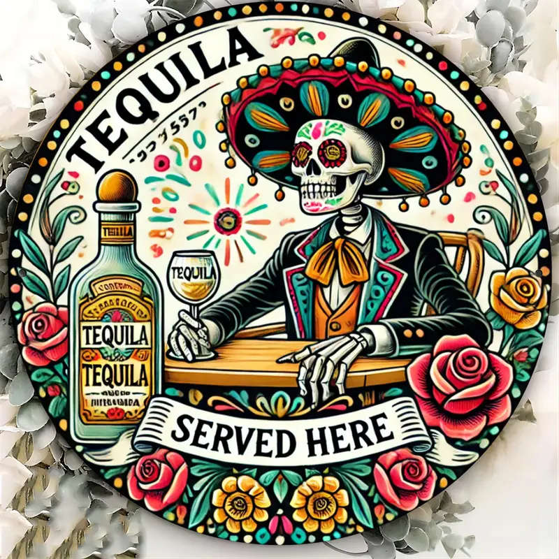 1pc Mexican Skull in Suit Aluminum Sign 20cm Chic Wall Art for Home Bar Cafe Garage Decor Tequila Se