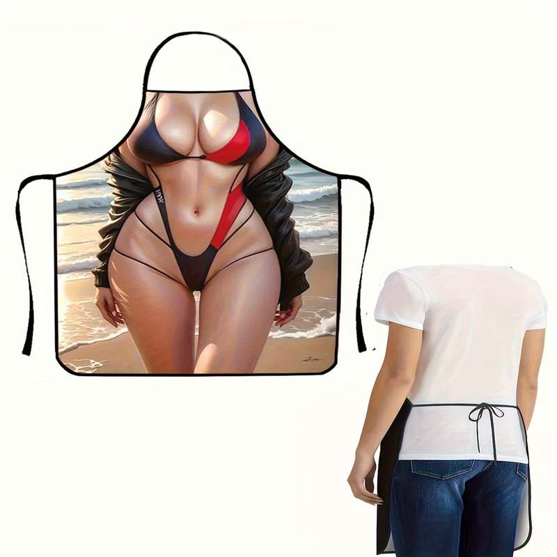 1pc Sexy Bikini Print Sleeveless Polyester Apron for Home Kitchen Baking Cooking Stylish B