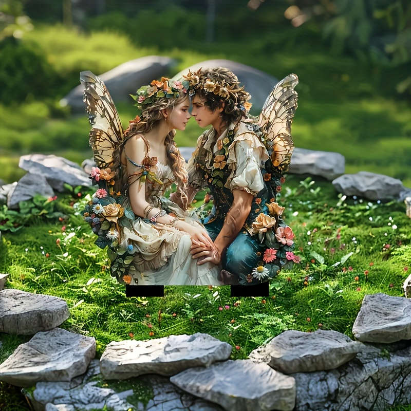 1pc 2D Flat   Charming Acrylic Fairy Couple Garden Card Set Love-Themed Outdoor Decoration Su