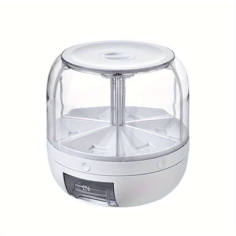 6-Compartment Rotating Rice Bucket with Transparent Lid Large Capacity Grain Storage Containe