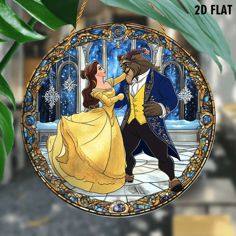 1pc 2D Flat   Disney Beauty and the Beast  Acrylic Wall Art Sign Belle Beast Dance Scene