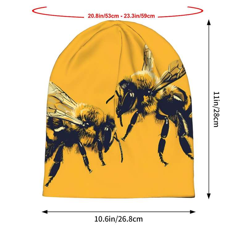 1pc Fashionable Men'S Novelty Bee Print Beanie Hat Polyester Knit Skull Cap with Elastane No