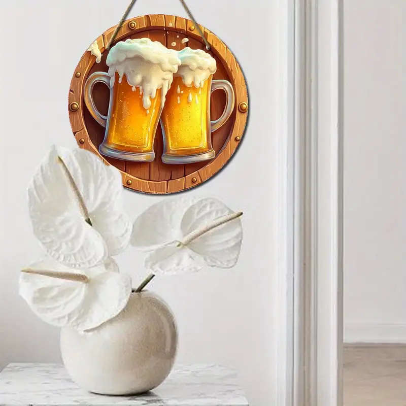1pc Round Wooden Sign with a Beer Theme Featuring High-Definition 2D Wood Art Vintage Decor Suitable