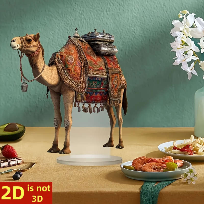 1pc 2D Flat  Elegant  Camel Tabletop Decor Bohemian Style Acrylic Animal Figurine with Ornate S