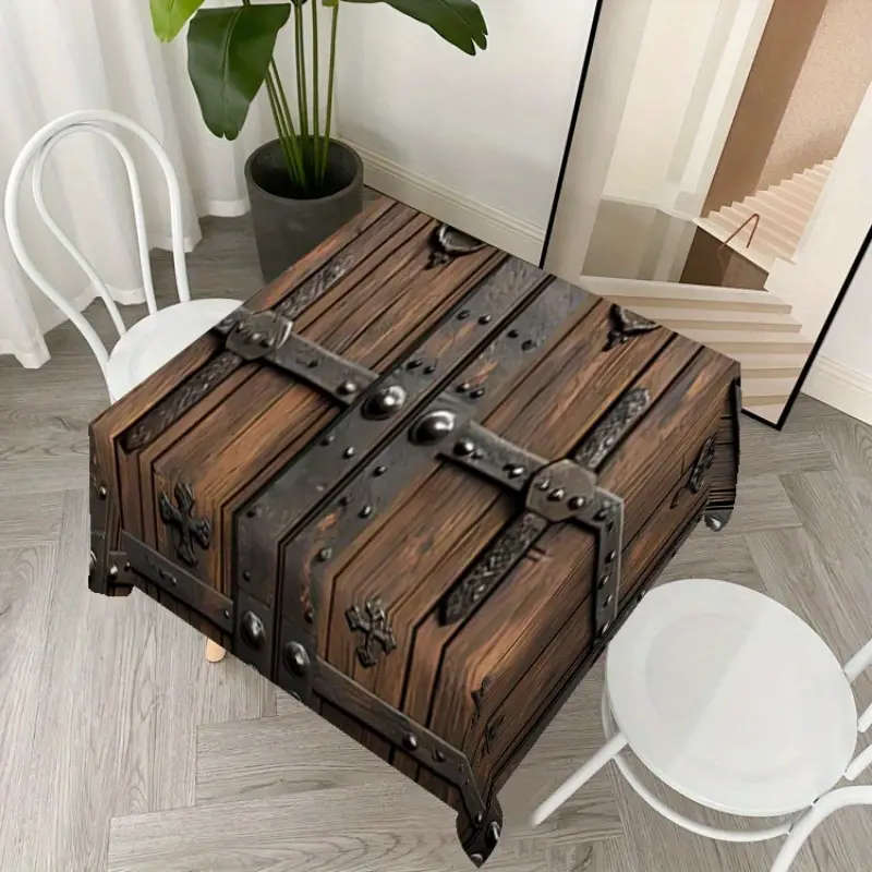 1 Woodgrain And Vintage Steel Print Tablecloth 140*180CM