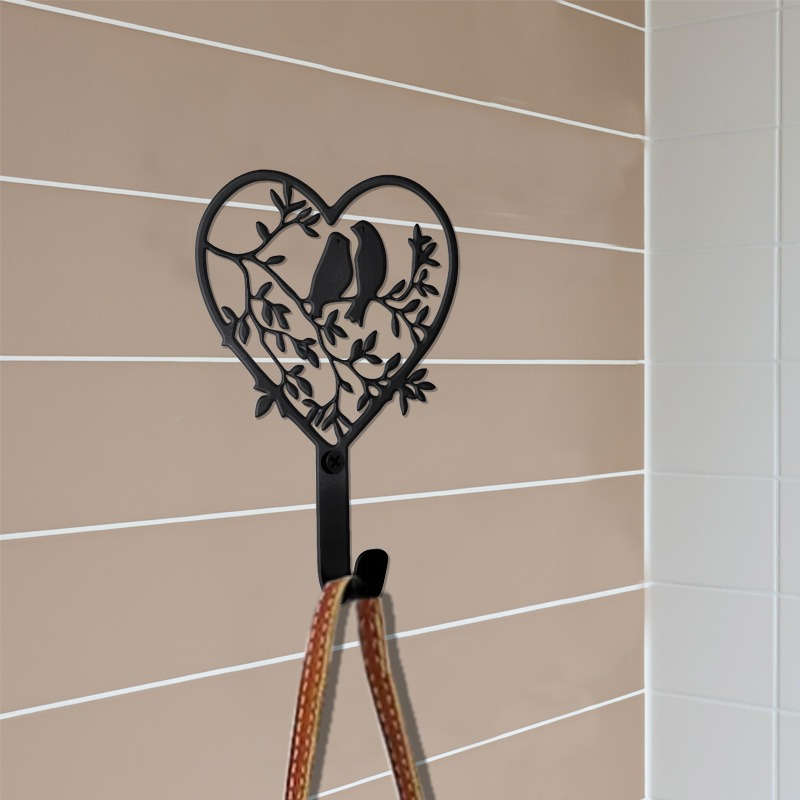 Stylish Stainless Steel Heart Wall Hook with Birds and Leaves Design Elegant Key Towel and Coat