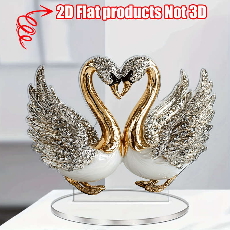 1pc 2D Flat    Acrylic Swan Sculpture 18.03cm x 14.0cm Elegant White Golden-Toned