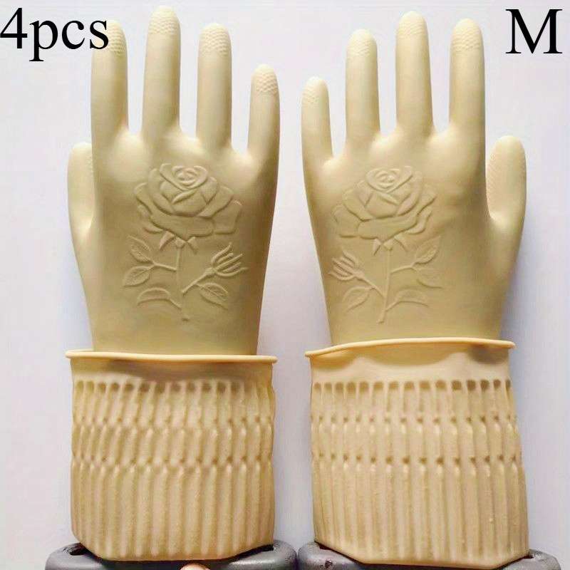 2 Pairs Hand Wash Safe 38cm Cream Gloves Size XL Household Cleaning Gloves