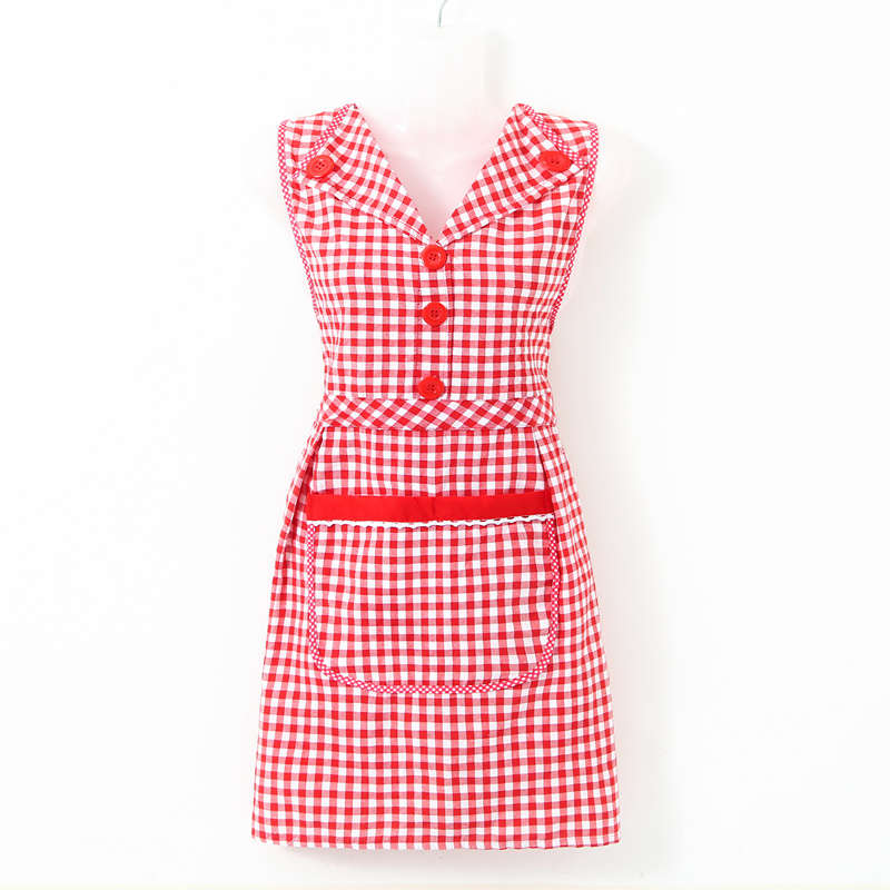 1pc Stylish Gingham Apron with Collar Red White or Black White Plaid Pattern Adjustable