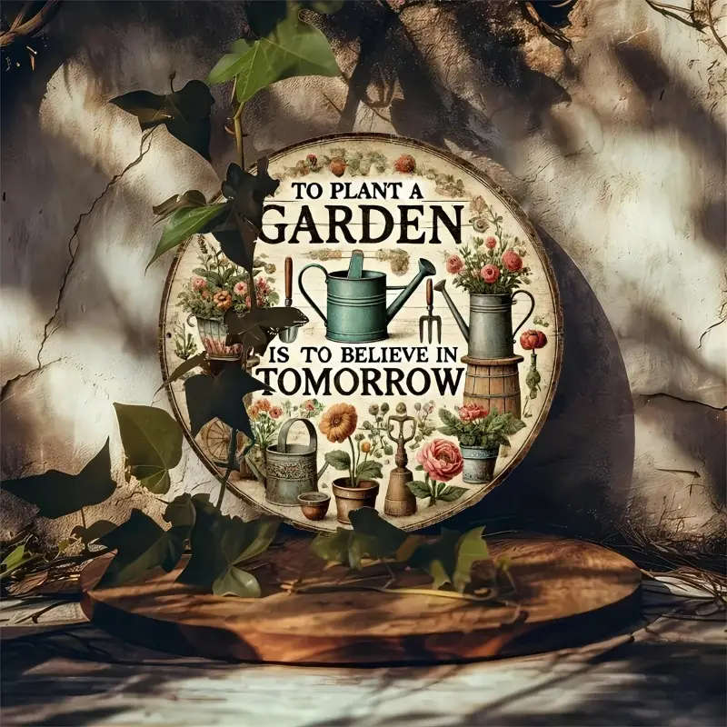 1pc Vintage Planting Garden Believing in Tomorrow Wall Sign 17.78x17.78cm Wood Fiberboard Decor for