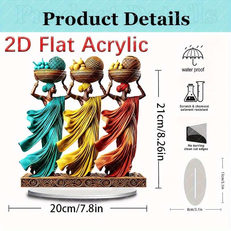 1pc 2D Flat  Vibrant African Women Acrylic Sun Catcher  with Intricate Base 20.98cm x 19.81cm