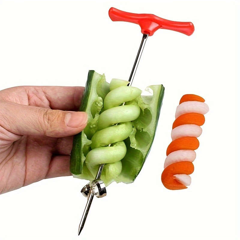 1pc Easy-Grip Stainless Steel Spiral Vegetable Slicer with Red Handle Perfect for Creating Fun