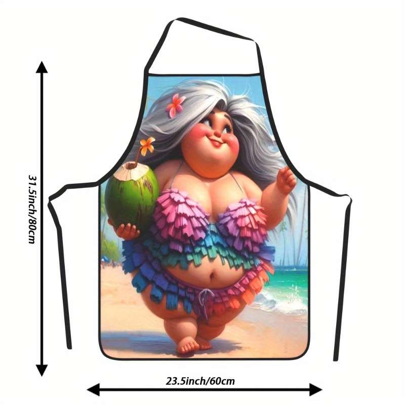 1pc Kitchen Apron 1pc 23.5x31.5 Fat woman walking on the beach Womens Aprons Cooking Aprons for Kit