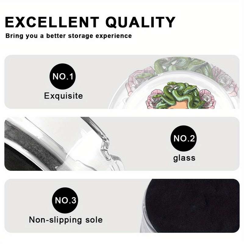 1pc Medusa Art Glass Ashtray with Anti-Slip Base Emerald Serpent Blossom Motif Crystal Clear R