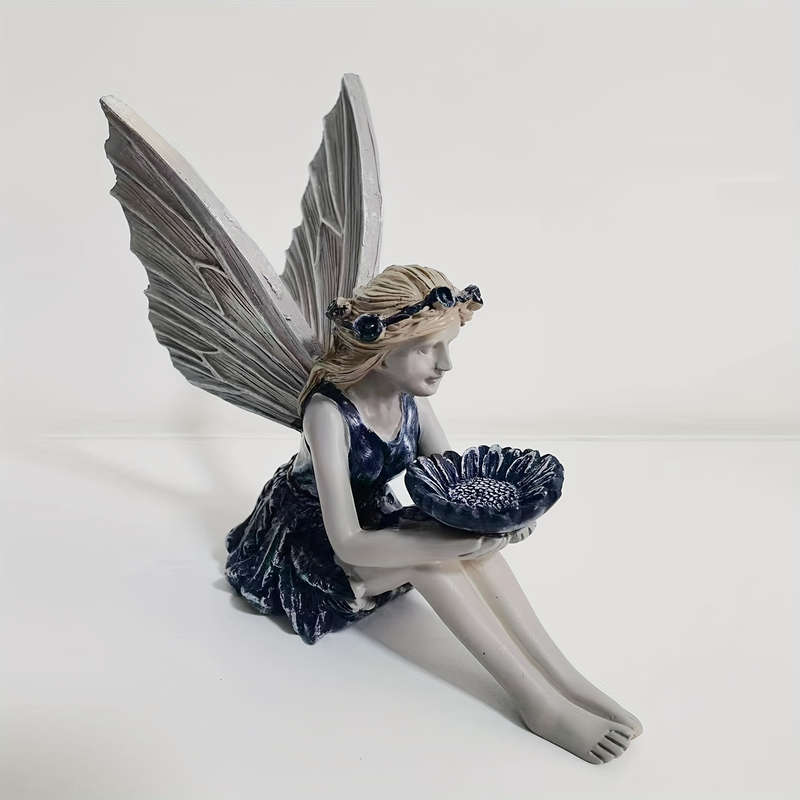 1pc 2D Flat Whimsical Fairy Garden Statue Resin Fairy with Wings Holding