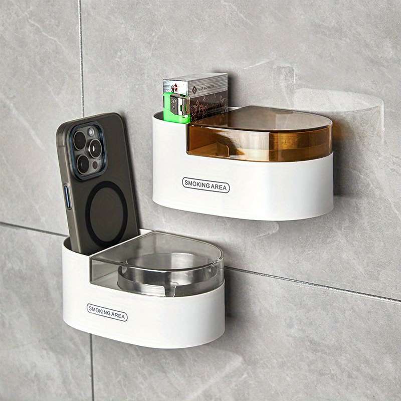 1pc Stainless Steel ABS Wall-Mounted Ashtray with Lid No-Drill Installation for Bathroom Smok