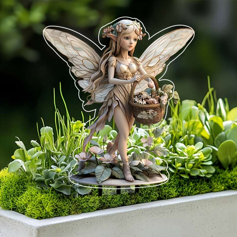 1pc 2D Flat   Non-3D Bohemian Style Acrylic Fairy Garden Sign Weatherproof Outdoor Decorati
