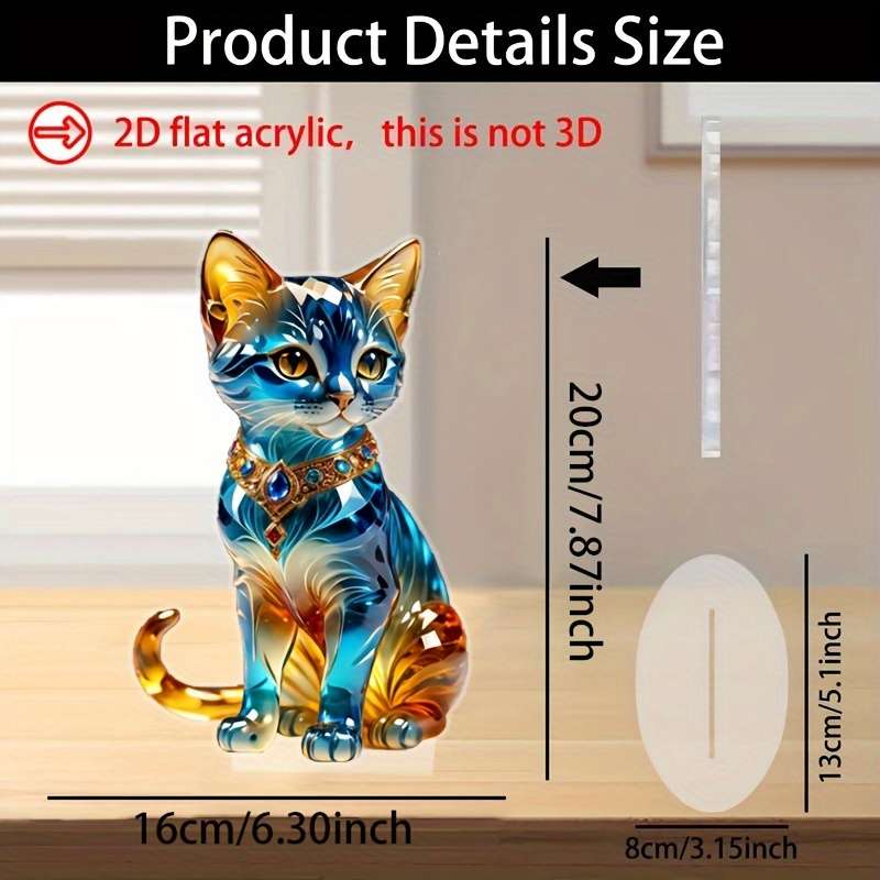 1pc 2D Flat    Acrylic Cat specially designed for desktop animal theme decoration suita