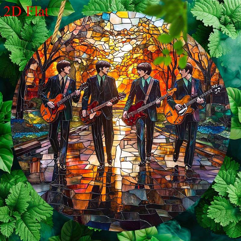 1pc 2D Flat  The Beatles-Inspired Autumn Walk Stained Glass Art Acrylic Wall Decor Vintage Ro