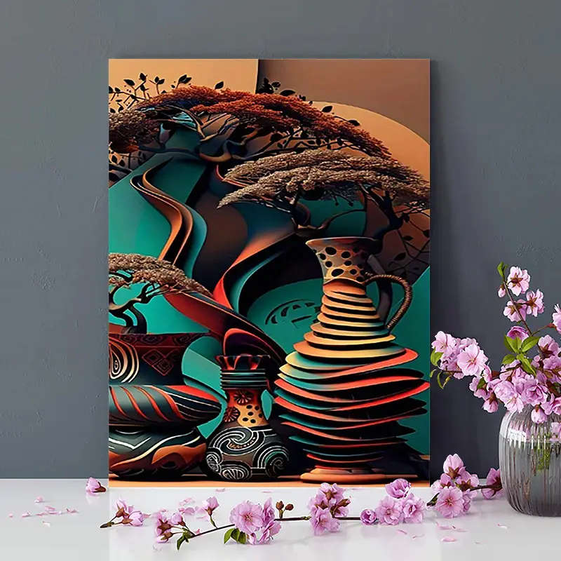 1pc Abstract Vase Canvas Wall Art Poster Frameless Creative Festive Decor for Home Bedroom Kitchen L