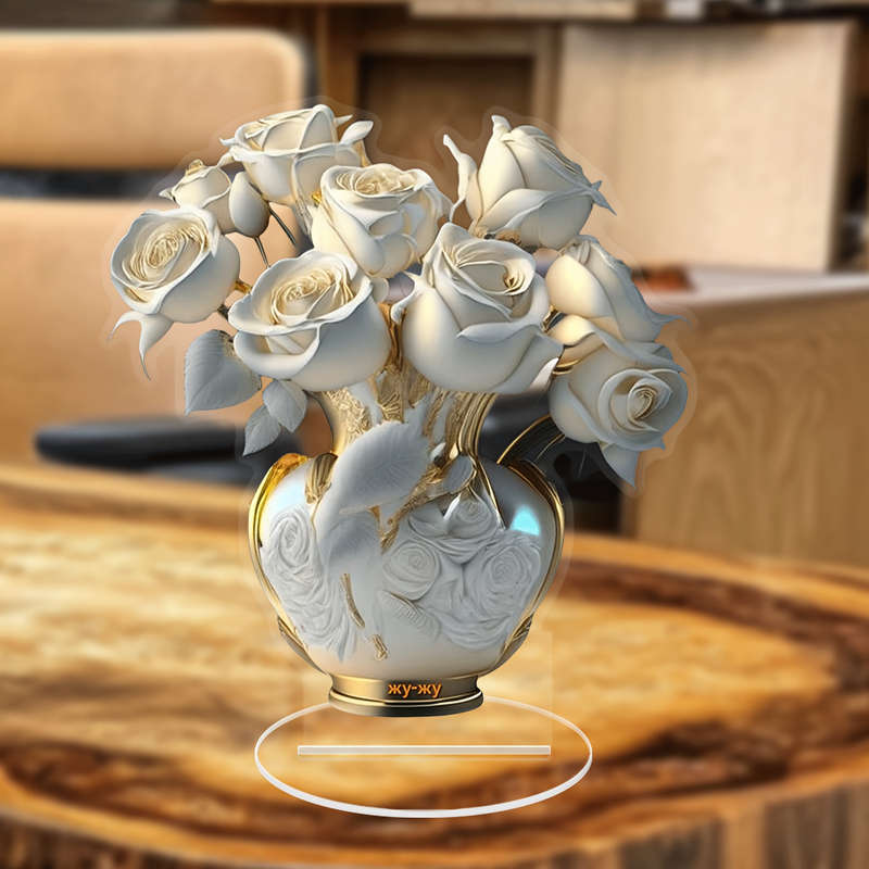 1pc 2D Flat  A  Acrylic White Rose Tabletop Decoration Measuring 18.01 cm by 16.69 cm a Versa