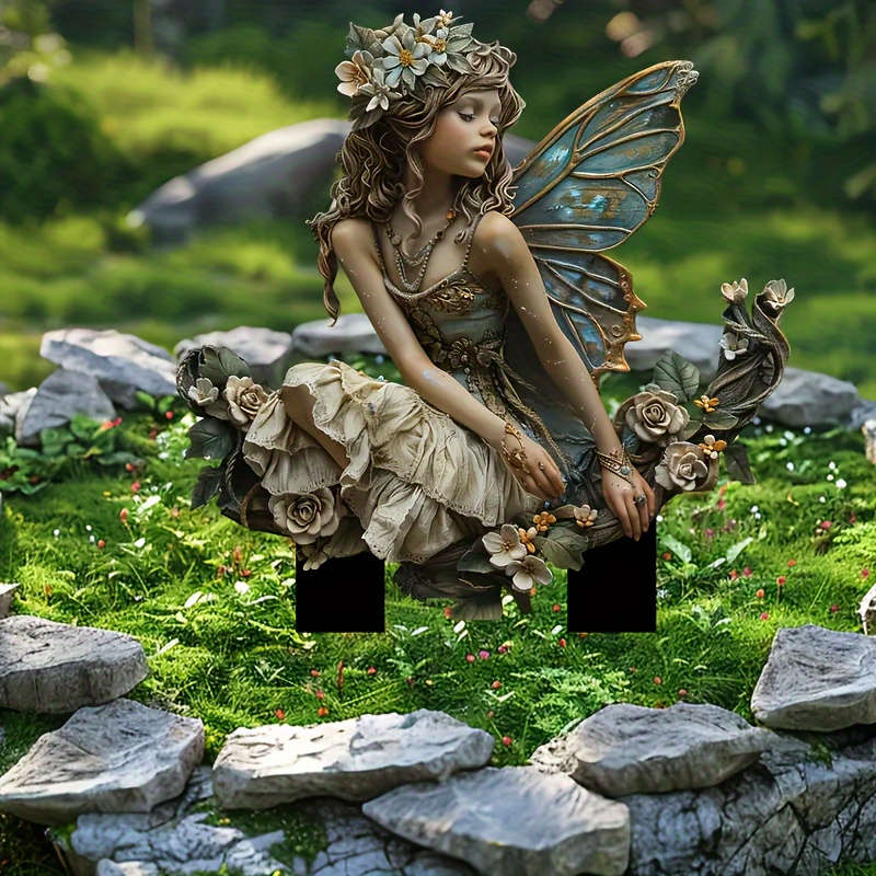 1pc 2D Flat  Fairy Garden Decor Enchanting  Acrylic Fairy with Butterfly Wings Floral Dres