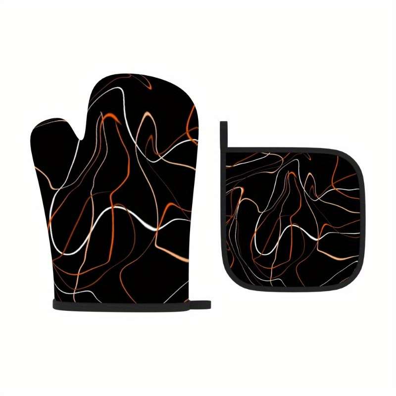 2pcs Oven Mitts 26.92x17.02 cm Heat Resistant Pot Holders with Stylish Black Orange Abstra